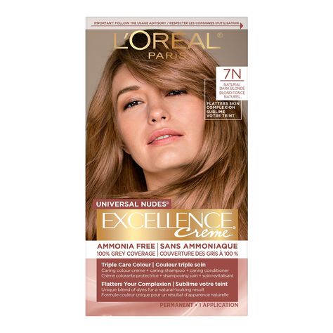 PRICES MAY VARY. Hair Color for Gray Hair Coverage: L’Oreal Paris Excellence Universal Nudes offers 100% gray coverage and all the intensity of a permanent hair color in a formula without ammonia, parabens, phthalates and mineral oil. Gentle on scalp and hair Enhance Your Hair Color With Universal Natural Reflect: The natural reflect in our Excellence Universal Nudes Hair Dye is a blend of dyes to enhance warm & cool tones. Enriched with Pro-Keratin Complex and caring agents to protect hair as i Tmavý Blond, Ammonia Free Hair Color, Natural Dark Blonde, Grey Hair Coverage, Black Hair Dye, Brown Hair Dye, Dyed Blonde Hair, Permanent Hair Dye, Permanent Hair Color