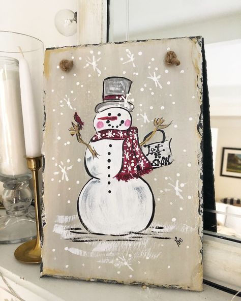 Snowman Slate. Winter Slate. Snowman Sign. Snowman Art. Christmas Slate Sign. Hand Painted Slate. Door Hanger. Holiday Slate - Etsy Christmas Slate Painting, Christmas Watercolors, Slate Painting, Barn Wood Art, Snowman Art, Taupe Background, Painted Snowman, Slate Art, Christmas Plaques