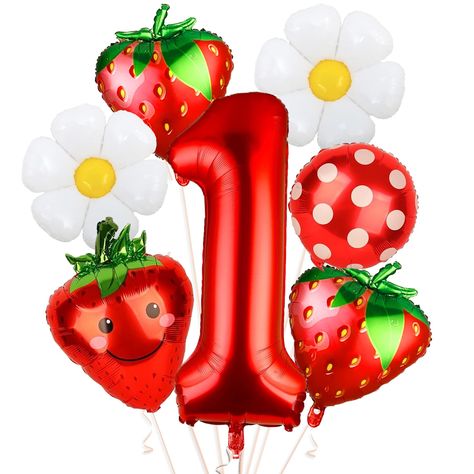 PRICES MAY VARY. Large Size: 7 Pieces in one package. There is one 40inch red balloon(Numer one), three 18inch balloons(2*daisy and 1*Polka dot balloon ), three 24 inch strawberry balloons, Wonderful berry first birthday decorations for baby's one year old birthday party. High-Quality Material: Durable Foil Balloons-All of the balloons are made of foil which is durable and shine. Create the most dreamy first birthday party for our little girl and make the most warm and happy memories. Easy to As Strawberry First Birthday Decorations, One Year Old Birthday Party Girl, Strawberry Balloons, One Strawberry, Baby First Birthday Themes, First Birthday Decor, Polka Dot Balloons, Berry First Birthday, One Balloon