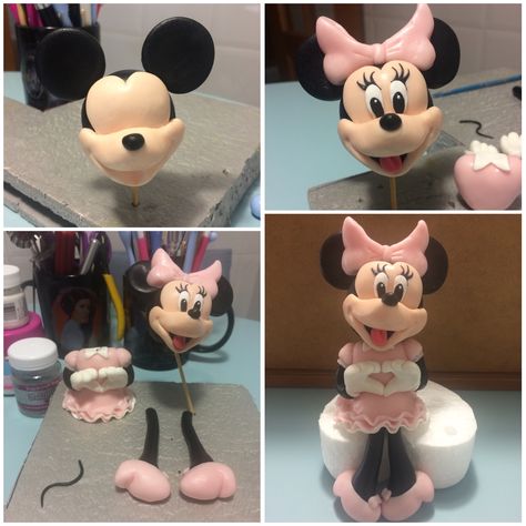 Minnie Mouse Fondant, Fondant Animals Tutorial, Mickey Mouse Doll, Baby Fathers Day Gift, Mickey And Minnie Cake, Paw Patrol Birthday Cake, Minnie Mouse Birthday Cakes, Minnie Cake, Dino Birthday Party