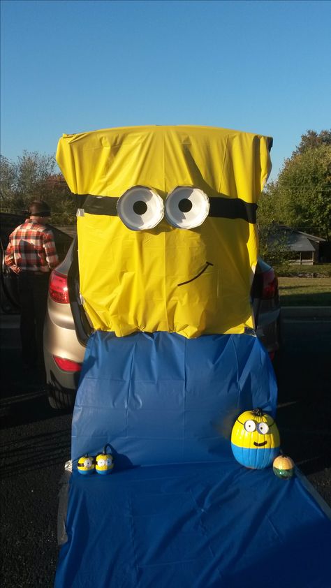 Trunk or treat minions                                                                                                                                                                                 More Trunk Or Treat Best Ideas, Minion Truck Or Treat, Vw Beetle Trunk Or Treat, Trunk Or Treat Minion Theme, Minion Trunk Or Treat Ideas For Cars, Minion Halloween Decorations, Minions Trunk Or Treat Ideas, Despicable Me Trunk Or Treat, Minion Trunk Or Treat Ideas