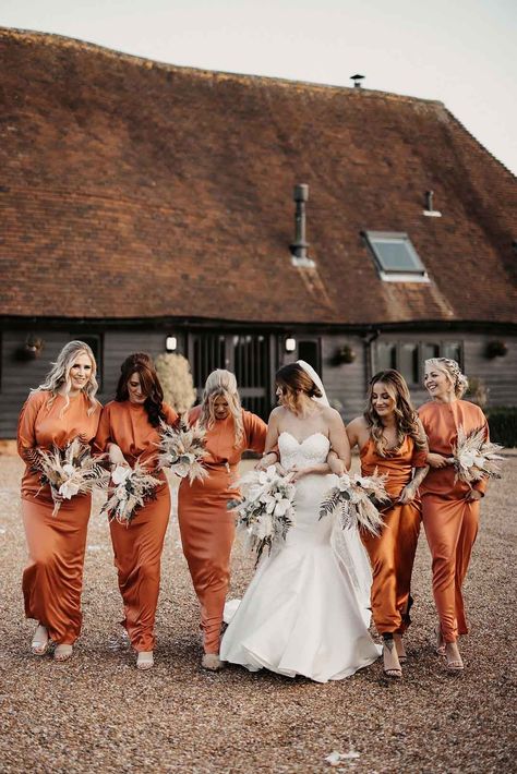 Burnt Orange Bridesmaid, Burnt Orange Bridesmaid Dresses, Wedding Nails Bridesmaid, Nails Bridesmaid, Orange Bridesmaid, Orange Wedding Flowers, Orange Bridesmaid Dresses, Rustic Modern Wedding, Bridesmaids Dress Inspiration