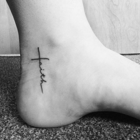 Font and location Cross On Ankle, Ankle Tattoo Cross, Inner Ankle Tattoos, Small Cross Tattoos, Small Foot Tattoos, Dragons Tattoo, Cross Tattoos For Women, Ankle Tattoos For Women, Faith Tattoo