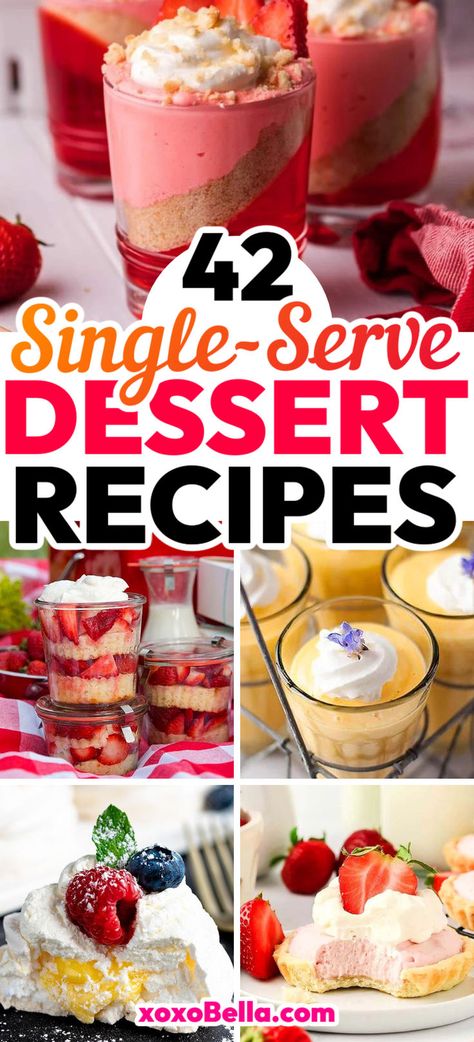 Dessert recipes that are in single-serve portions Beautiful Individual Desserts, Mini Pudding Desserts, Desserts In A Bowl, Desserts Served In Glasses, Single Serving Desserts For Party, Simple Individual Desserts, One Portion Dessert, Christmas Desserts Individual, Make Ahead Individual Desserts