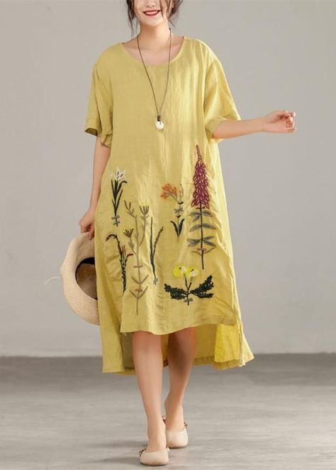 Italian Dress, Stil Boho, Boho Summer Dresses, 자수 디자인, Long Summer Dresses, Embroidery Fashion, Dress Shapes, Embroidery Dress, Linen Dresses