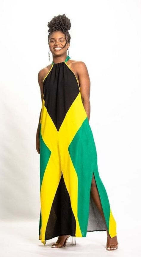 Jamaican Outfits For Women, Jamaica Vacation Outfits Black Women, Jamaican Dress, Jamaican Clothing, Jamaica Colors, Vestidos Sport, Jamaican Colors, Jamaica Outfits, Caribbean Outfits