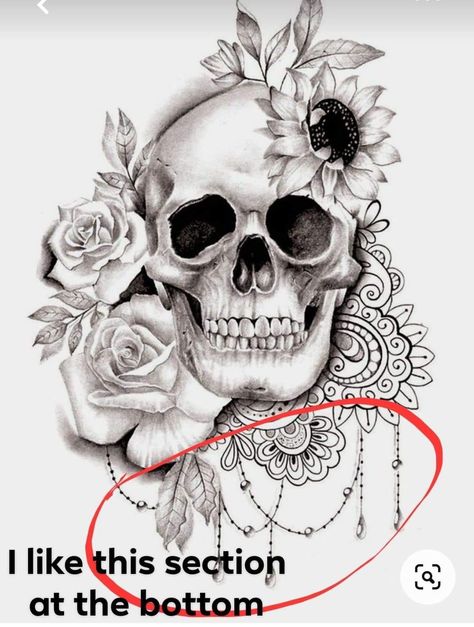 Skull And Roses Tattoo, Floral Skull Tattoos, Skull Thigh Tattoos, Small Skull Tattoo, Rosen Tattoo Frau, Skull Tattoo Flowers, Feminine Skull Tattoos, Skull Rose Tattoos, Flores Tattoo