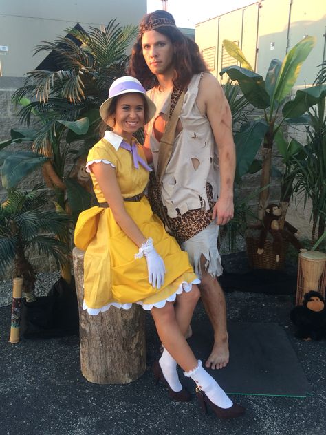 Tarzan & Jane 🐒 Tarzan Family Halloween Costume, Tarzan Couple Costume, Jane From Tarzan Costume Diy, Tarzan And Jane Birthday Party, Diy Jane Costume Tarzan, Tarzan Halloween Costumes, Tarzan And Jane Halloween Costume, Tarzan Family Costume, Tarzan And Jane Costume Couple