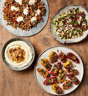 Burnt Aubergine, Cooking Recipes For Kids, Meze Recipes, Baby Peppers, Yotam Ottolenghi Recipes, Ottolenghi Recipes, Tapas Recipes, Presentation Ideas, Recipes For Kids