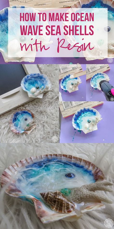 Seashell Epoxy Art, Resin Art Sea Shells, How To Store Seashells, Epoxy Seashell Crafts, Shells In Resin Ideas, Seashell Crafts Resin, Resin With Sea Shells, Resin Crafts With Shells, Epoxy Resin And Sea Shells