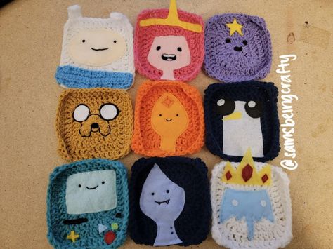 All my Adventure Time squares! : crochet Anime Granny Square, Ghibli Granny Square, Adventure Time Granny Square, Gravity Falls Crochet, Crochet Cartoon, Adventure Time Knitting, Adventure Time Crochet Pattern, Adventure Time Crochet Pattern Free, Bmo Crochet