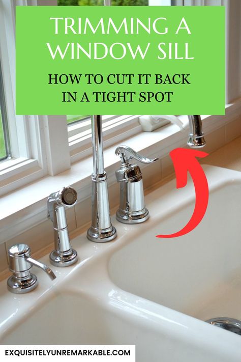 Trimming a window sill so it's not too deep in a tight spot Kitchen Window Sill Ideas, Window Sill Replacement, Above Sink, Kitchen Window Sill, Diy Handyman, Kitchen Windowsill, Window Seal, Kitchen Reno, Kitchen Window