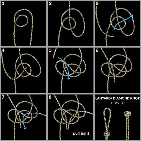 Paracord Lanyard Diy Tutorials, Diamond Knot Tutorial, Leathercraft Ideas, Lanyard Tutorial, Lanyard Knot, Cord Projects, Paracord Crafts, Knife Lanyard, Knot Tutorial