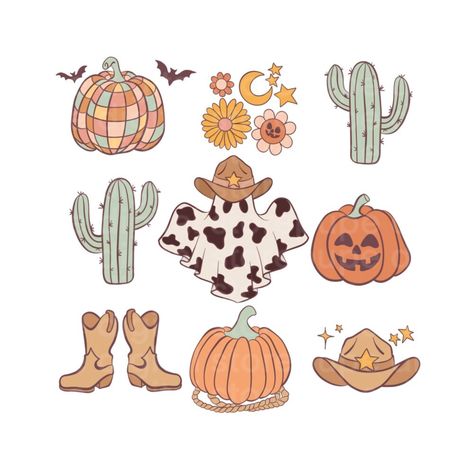 Hocus Pocus Png Free, Fall Items Drawing, Cowgirl Pumpkin Painting, Cute Fall Clip Art, Fall Cowgirl Aesthetic, Trendy Png Designs, Fall Cartoon Drawing, Halloween Sublimation Ideas, Cute Ghost Design