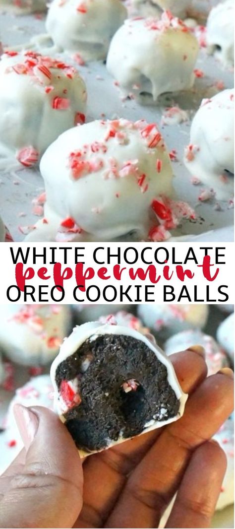 Christmas Desserts Oreo, Holiday Recipes Christmas Desserts, Oreo Balls Recipe, Oreo Cookie Balls, Cake Ball Recipes, Peppermint Cake, Recipe Thanksgiving, White Chocolate Peppermint, Cookie Balls