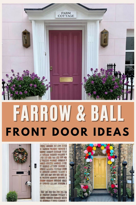 The front door sets the tone for what is to come inside. So, get inspired with these stunning Farrow and Ball front door colours, from pretty pinks to defining hues. Click through to see 17 front door colour ideas! Cottage Front Doors Ideas, Tan House Front Door Color, Farrow And Ball Front Doors, Farrow And Ball Front Door Colours, Front Door Colour Ideas, Door Colour Ideas, Farrow And Ball Front Door, Front Door Farrow And Ball, Front Door Colours