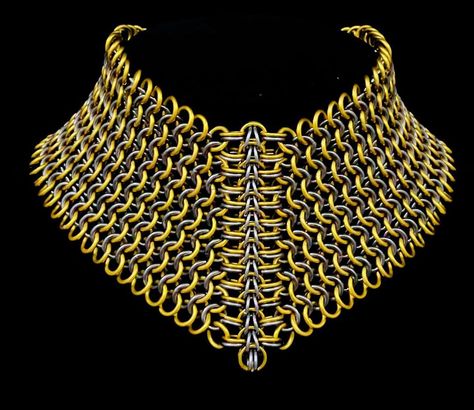 MetalheadTreasures on Instagram: “I’ve been excited to post this new creation! I love it! 🤩 European and Full Persian chainmail weaves with a lovely combination of gold and …” Chainmail Weaves, Chainmail Choker, Gold Chainmail, Chainmaille Jewelry Patterns, Chainmaille Tutorial, Armor Ideas, Scale Mail, Chainmaille Jewelry, Chainmail Jewelry