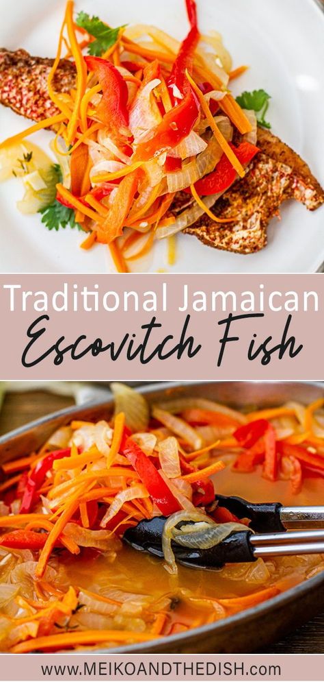 Jamaican Escovitch Fish Recipe, Jamaican Escovitch Fish, Cassava Bread, Escovitch Fish, Red Snapper Recipes, Snapper Recipes, Jamaica Food, Carribean Food, Jamaican Dishes