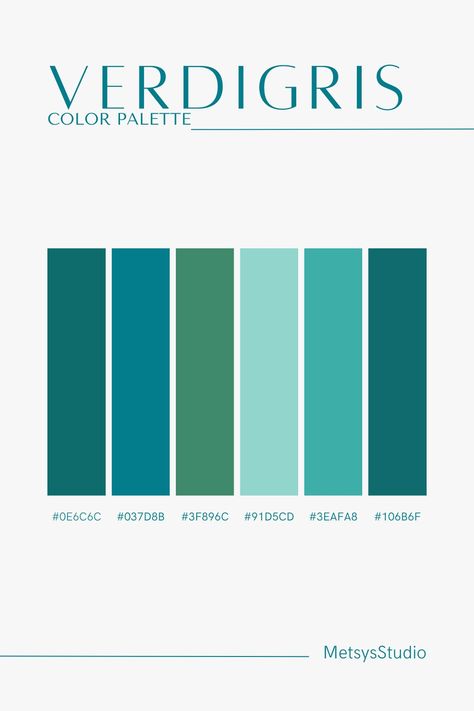 Verdigris Color Palette, Verdigris Color, Pantone Verde, Color Verde Agua, Cool Color Palette, Web Colors, Color Schemes Colour Palettes, Green Color Schemes, Website Design Layout