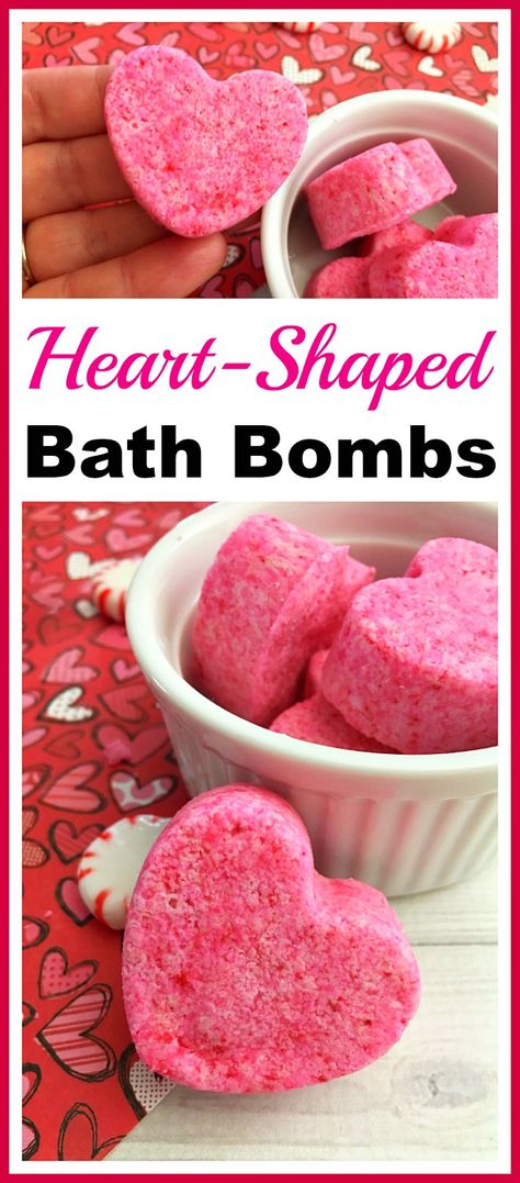 Heart-Shaped Bath Bombs- These cute DIY heart-shaped bath bombs would make lovely gifts for Christmas, Valentine's Day, or Mother's Day! And they're so easy to make! | pink, homemade, handmade, homemade gift, handmade Christmas gift, handmade Valentine's Day gift, homemade beauty product, DIY beauty Toilet Fizzies, Chip Dips, Homemade Valentine, Valentines Bricolage, Gifts Homemade, Homemade Bath, Bath Bomb Recipes, Toilet Cleaner, Ideas Hogar