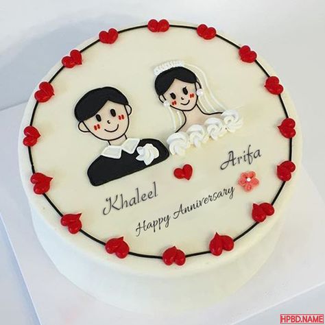 Happy Wedding Anniversary Cake with His/ Her Name Anniversary Cake Images, Marriage Anniversary Cake, Write Name On Cake, Anniversary Cake With Name, Birthday Cake Write Name, Anniversary Cake Designs, Birthday Cake Writing, Wedding Cake Images, Happy Anniversary Cakes