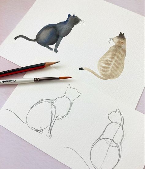 Watercolour Cat, Cats Art Drawing, Learn Watercolor Painting, Watercolor Paintings For Beginners, Diy Watercolor Painting, Watercolor Paintings Easy, New Painting, Watercolor Painting Techniques, Watercolor Flower Art