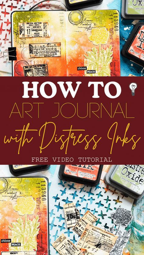 Elevate your art journal with our new video tutorial! Discover the techniques for using Distress Inks, stamps, and stencils to create pages that are both captivating and personal. Mini Art Journal, Mini Watercolor, Watercolor Art Journal, Art Journal Tutorial, Watercolor Journal, Journal Writing Prompts, Journal Page, Mixed Media Art Journaling, Mark Making