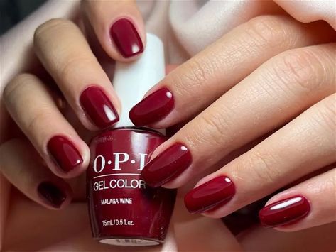 Opi Malaga Wine Gel, Red Wine Nails, Opi Malaga Wine, Opi Red Nail Polish, Dark Red Nail Polish, Malaga Wine, Chic Manicure, Dark Red Nails, Wine Nails