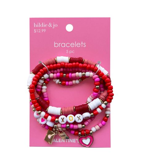 Get the Valentine's Day XOXO Stretch Bracelets by hildie & jo to expand your stash of fashion accessories This pack includes stretch bracelets designed with beads in shades of red, white, pink and gold The letter beads forming ‘XOXO’ in one of the bracelets make it perfect to wear for Valentine’s Day dinner Some of these bracelets include charms in the shape of a heart, lock and envelope for added charmBrand: hildie & jo Valentines Day Bracelet, Letter Bead Bracelets, Valentines Bracelets, Friendship Bracelets Designs, Heart Lock, Bead Charms Diy, Hand Stamped Jewelry, Letter Beads, Stamped Jewelry