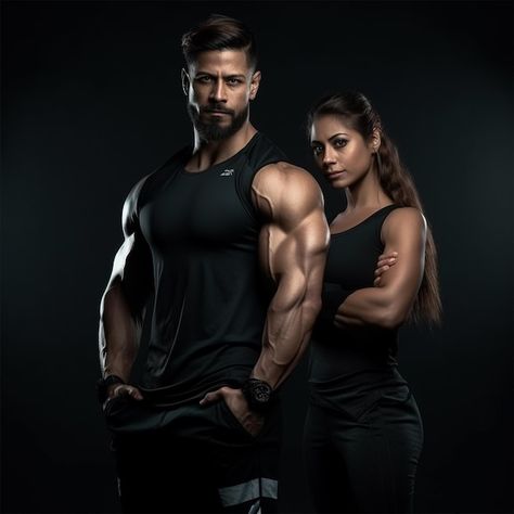 Premium Photo | Couples personal trainer gym trainer fitness Fitness Couple Photoshoot, Couple Gym Pics, Fitness Engagement Photos, Fit Couples Pictures, Gym Pictures Ideas, Personal Trainer Photoshoot, Couples Fitness, Gym Poses, Fitness Couples