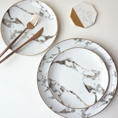 Marble Plate Marble Plate, Marble Plates, Dining Plates, Kitchen Marble, Dish Sets, Dinner Sets, Fine Porcelain, Dinnerware Set, Decoration Design