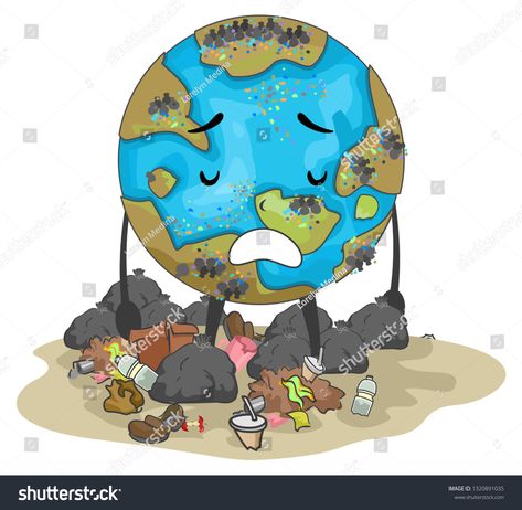 Illustration of a Sad Earth Mascot Standing Among Garbage Bags and Other Garbage #Ad , #ad, #Earth#Sad#Illustration#Mascot Animated Earth, Earth Day Pictures, Earth Images, School Creative, Earth Pictures, Garbage Bags, Save Earth, Earth Day, Vector Graphics