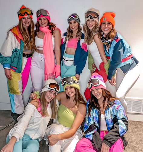 90s Aspen Theme, Aspen Themed Party Outfit, Snowboarder Costume Halloween, Apres Ski Party Outfit 80s, Ski Day Spirit Week, Colorful Dance Outfits, Apres Themed Party, Snowboarding Costume Halloween, 80s Ski Party Outfit