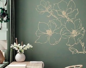 Corner Wall Decor, Flower Wall Decal, Wall Murals Diy, Stencil Wall, Flower Mural, Floral Stencil, Plant Wall Decor, Wall Art Decal, Flower Wall Decals