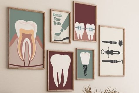 Clinic Aesthetic, Tooth Floss, Dental Wall Art, Happy Dental, Dental Quotes, Dentist Art, Dentist Office Design, Dental Business, Dentist Clinic