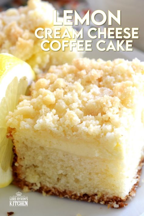 Lemon Cream Cheese Coffee Cake is extra lemony, with a creamy filling and a crumbly topping. Light, refreshing, and delicious; brew the coffee and invite your friends! That's assuming you'll want to share this cake with anyone after you get your first taste! #lemon #coffee #cake #cream #cheese #dessert #summer Morning Coffee Food Ideas, Cream Cheese Coffee Cake Recipe, Lemon Coffee Cake, Cream Cheese Breakfast, Lemon Coffee, Cheese Coffee Cake, Cream Cheese Coffee Cake, Coffee Cake Recipes Easy, Lemon Cheesecake Bars