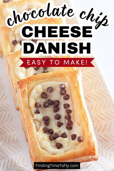 Flaky, buttery Cream Cheese Danish are so easy to make at home with the help of frozen puff pastry sheets! With this quick and simple recipe Puff Pastry squares are filled with a simple cheesecake filling and topped with chocolate chips. Customize your toppings with fresh fruit or pie filling. Perfect for breakfast, brunch, or dessert. Easy to make! Recipes Using Puff Pastry Sheets, Hawaiian Roll Cinnamon Rolls, Puff Pastry Danish, Starbucks Cheese Danish, Danish Puff, Pastry Danish, Easy Danish, Puff Pastry Squares, Pastry Squares