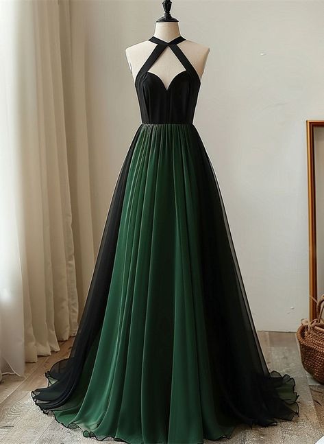 Black And Green Wedding Dress, Black And Green Prom Dress, Green And Black Party, Green Ombre Dress, Green And Black Outfits, Black And Green Wedding, Green Black Dress, Chic Party Dress, Green And Black Dress