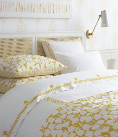 Girls Bedding for 2020 | Kids Comforters, Quilts & Bedding Sets Tulips Color, Cane Headboard, Embroidered Duvet Cover, Yellow Cottage, Rattan Bed, Bedroom Interiors, Yellow Bedding, Cute Bedding, Caned Headboard