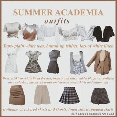 Aesthetically pleasing Summer Academia Fits Summer Academia Outfits, Summer Academia, Academia Aesthetic Outfit, Dark Academia Outfits, Academia Clothes, Light Academia Aesthetic, Academia Outfits, Academia Style, Dark Academia Fashion