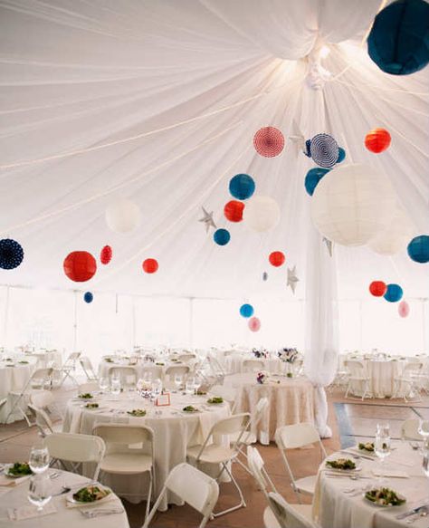 Red White Blue Wedding, July 4th Wedding, Wedding Planning Details, Patriotic Wedding, Hanging Wedding Decorations, Wedding Themes Summer, Fourth Of July Decorations, Blue Lantern, Indian Wedding Inspiration