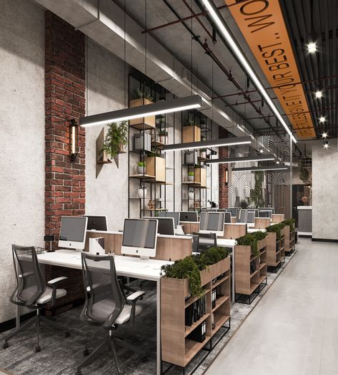 Industrial Company Lahmim on Behance Industrial Real Estate Office, Realtor Office Work Spaces, Modern Office Design Inspiration, Open Office Layout, Small Office Design Interior, Working Office, Interior Kantor, Small Office Design, Industrial Office Design