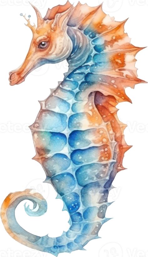 Seahorse Watercolor Illustration AI Generated Seahorse Watercolor Painting, Seahorses Drawings, Sea Horse Drawing Easy, Watercolour Seahorse, Sea Animal Paintings, Draw Seahorse, Sea Horse Painting, Sea Horse Watercolor, Sea Horse Illustration