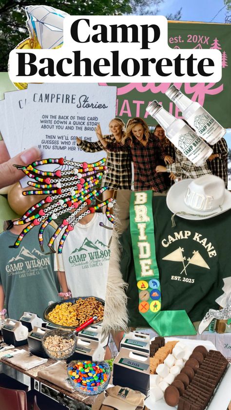 Camp Bachelorette Party Theme Tahoe Bachelorette, Bachelorette Crafts, Glamping Bachelorette Party, Camp Bachelorette Party, Bachelorette Party Theme, Bachelorette Inspo, Bachelorette Bachelor Party, Bachelorette Party Planning, Bachelorette Themes