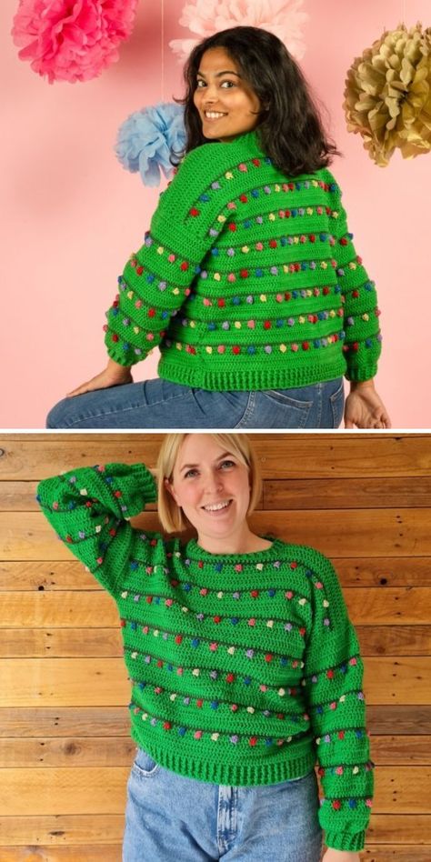 Crochet Christmas Vest Pattern, Crochet Christmas Jumper Pattern Free, Ugly Christmas Sweater Crochet Pattern, Crochet Christmas Cardigan, Crochet Christmas Sweater, Crochet Sweater Ideas, Crazy Crochet, Crochet Sweater Design, Crochet Sweater Free