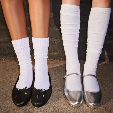 Flats With Bows, Ballet Flat Aesthetic, Ballet Kitten Heels, Ballet Flats Aesthetic Outfit, Ballet Flats With Socks Outfit, Steve Madden Aesthetic, Bow Flats Outfit, Metallic Flats Outfit, Socks And Flats