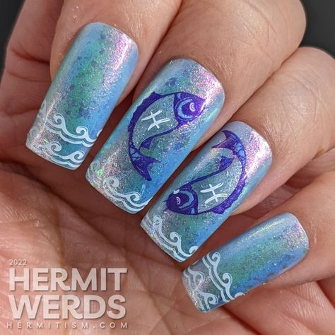 Nails Pisces, Pisces Nail Art, Zodiac Nail Designs, About Pisces, Nail Art Printer, Pisces Birthday, Nail Pictures, Popular Nails, Manicures Designs