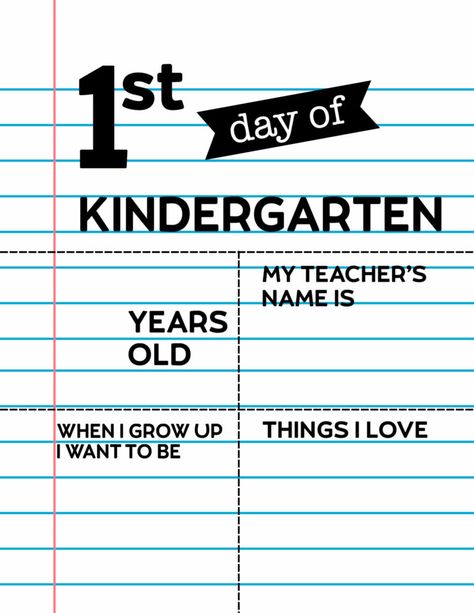 Editable First Day of Kindergarten Sign - Notebook Paper. Free printable custom first day signs to fill in for first day of school pictures. #papertraildesign #firstday #firstdayofschool #firstdayphotos #firstdaypictures #firstdayofschoolphotos #firstdayofschoolpictures First Day School Sign, First Day Of Kindergarten Sign, First Day Of School Signs, First Day Of School Pictures, Back To School Pictures, School Interview, School Template, First Day School, School Printables