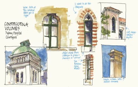 Windows and other details - Liz Steel : Liz Steel Liz Steel, Sketchbook Layout, Urban Sketchers, Architectural Styles, Sketchbook Pages, Gcse Art, Favorite Artist, Page Layouts, Big Ben