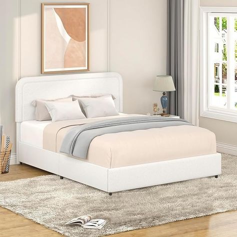 Amazon.com: Queen Size Ivory Boucle Upholstered Platform Bed with 4 Storage Drawers,Curved Stitched Tufted Headboard,Plastic-Lined Drawers,No Box Spring Needed. : Home & Kitchen Storage Bed Queen, Wingback Bed, Wooden Headboard, Wingback Headboard, Wood Platform Bed, Upholstered Bed Frame, Tufted Headboard, Boucle Fabric, Platform Bed Frame